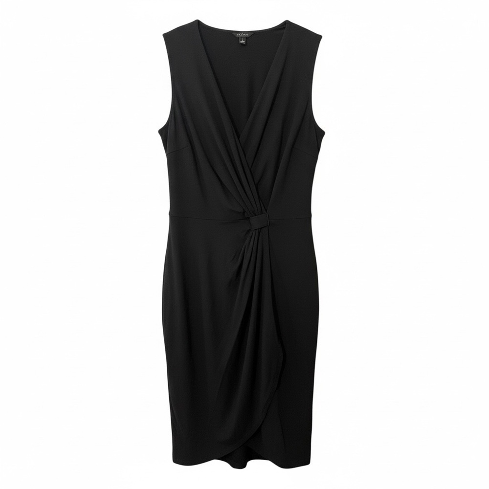 Ann Taylor Women’s Black Sleeveless Dress Sz L Knee Length Twist-Front V Neck